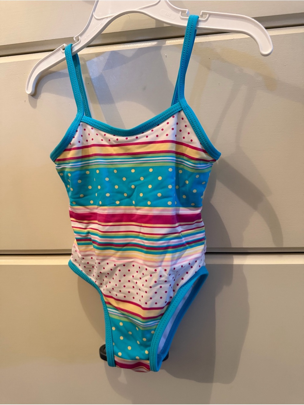 Circo Turquoise Multi-Stripe & Polka Dot Girls' One-Piece Swimsuit Size 2T